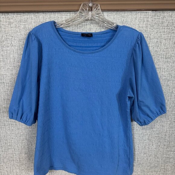 Talbots Blue Textured Knit Puff-Sleeve Top Size M - Picture 6 of 6